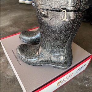 Hunter Black Multi Glitter Tall Rain Boots
